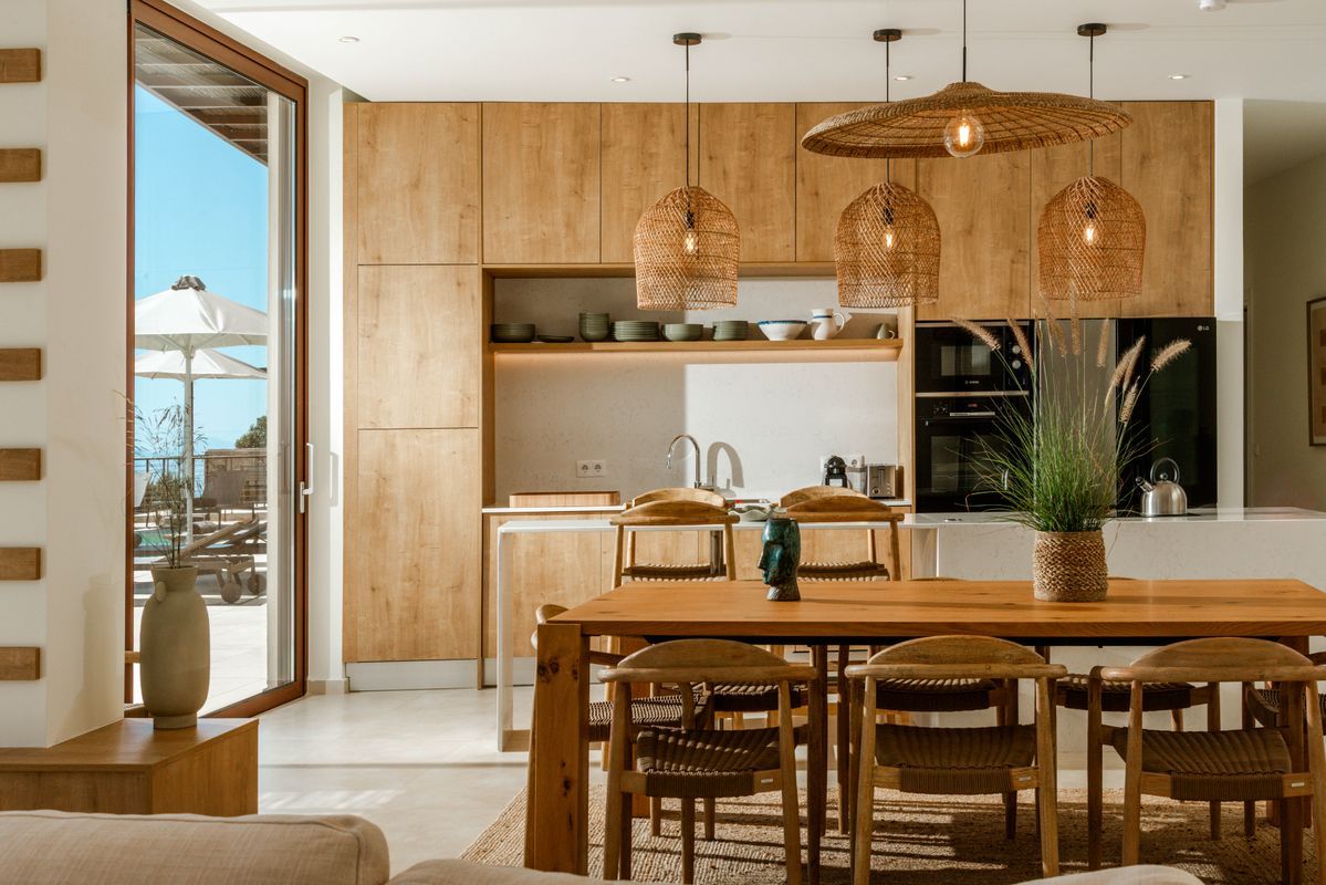 Fully equipped modern kitchen with island at Villa Mulberry