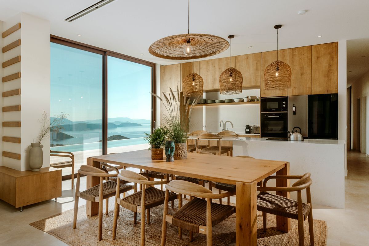 Spacious living area with modern furnishings and sea views